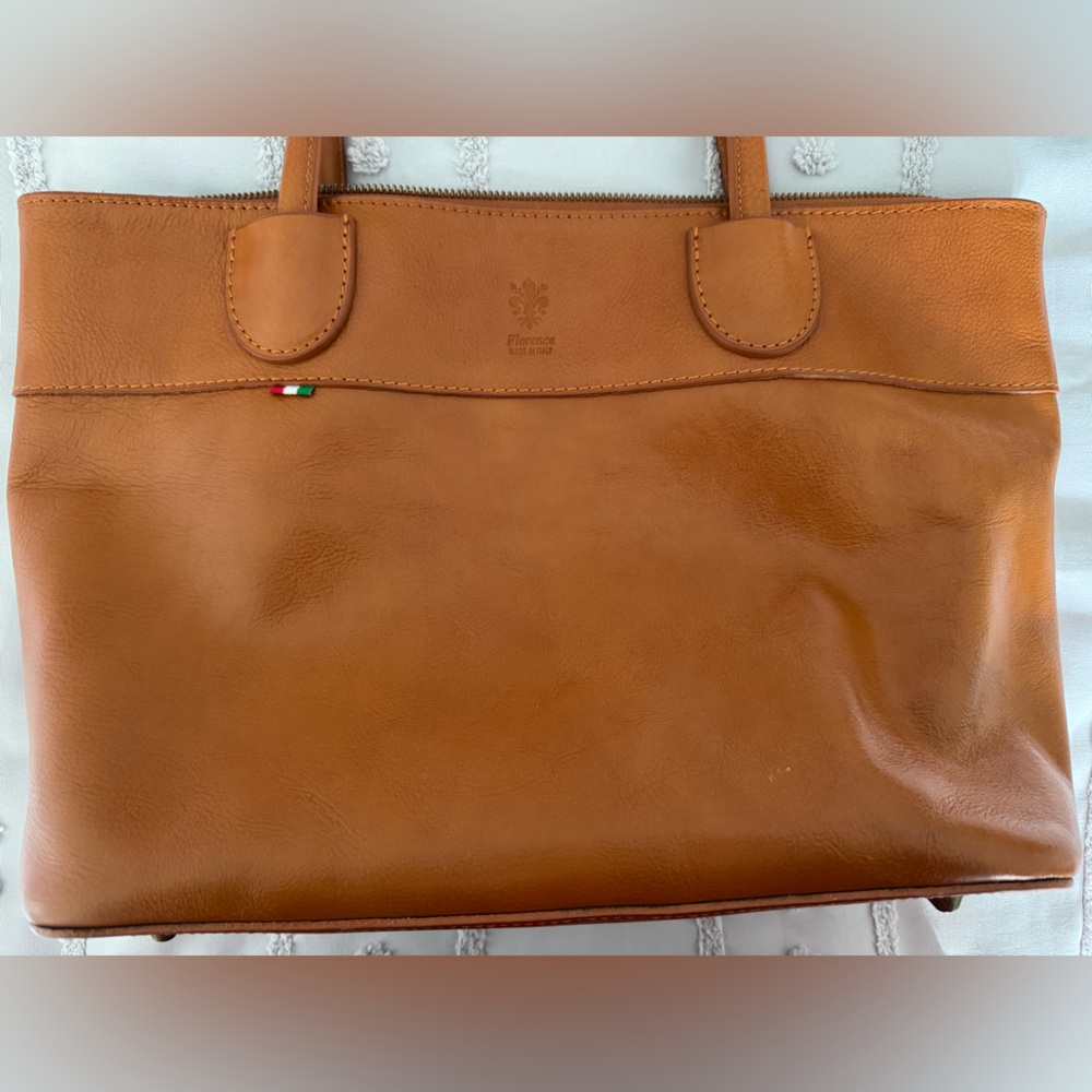 Florentine Tan Leather Tote Bag EUC - Picture 2 of 9
